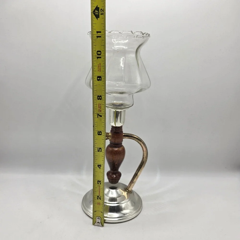 Home Interiors Vintage Wall Hurricane Candle Holder Sconce Wood Brass Glass USA